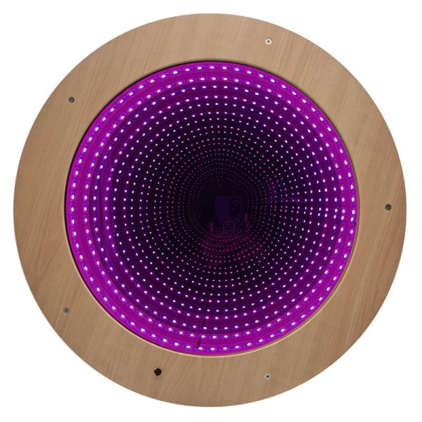 LED Infinity Mirror Round Wooden Frame Remote Control – 50cm - Image 2