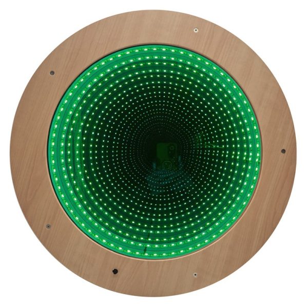 LED Infinity Mirror Round Wooden Frame Remote Control – 50cm - Image 3