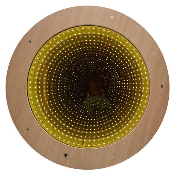 LED Infinity Mirror Round Wooden Frame Remote Control – 50cm - Image 4