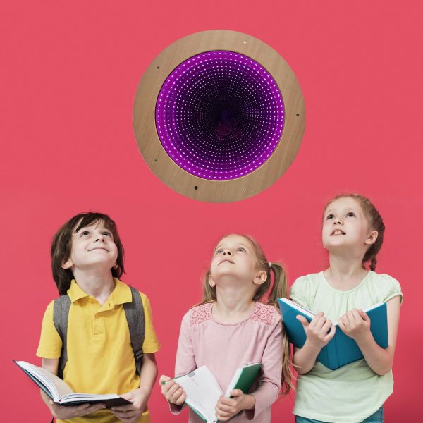 LED Infinity Mirror Round Wooden Frame Remote Control – 50cm - Image 5