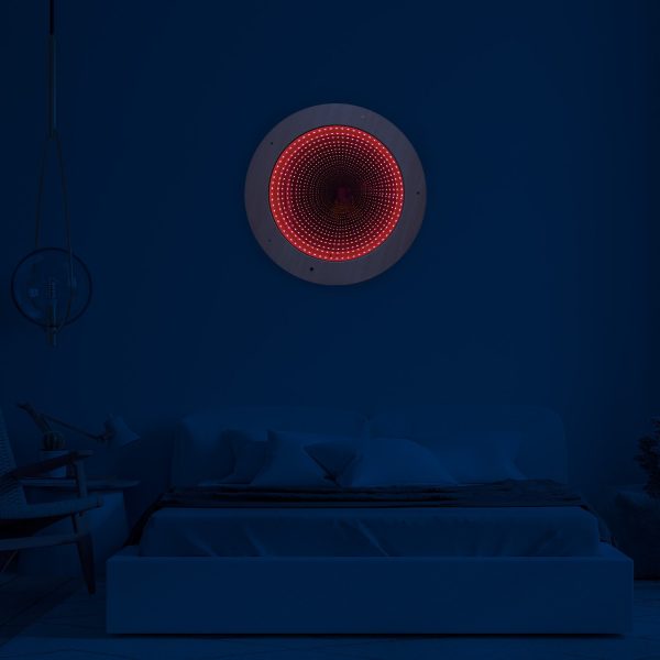LED Infinity Mirror Round Wooden Frame Remote Control – 50cm - Image 6